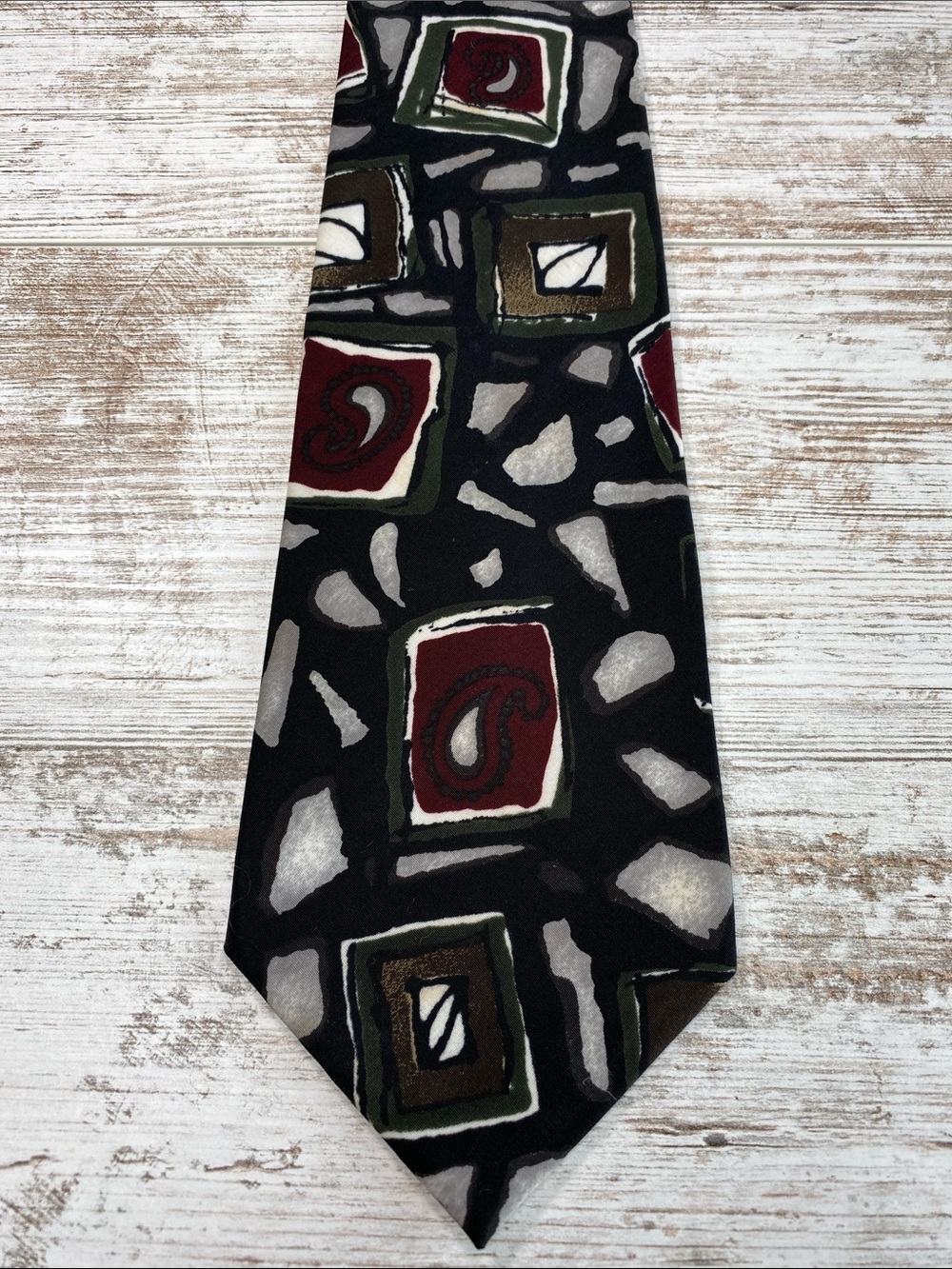 Vintage Wembley Tie Abstract Geometric Black Red Green Wide 90s Retro Statement